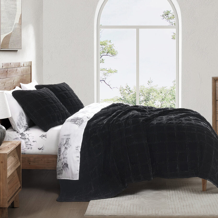 Parure de lit double en velours imitation soie noir