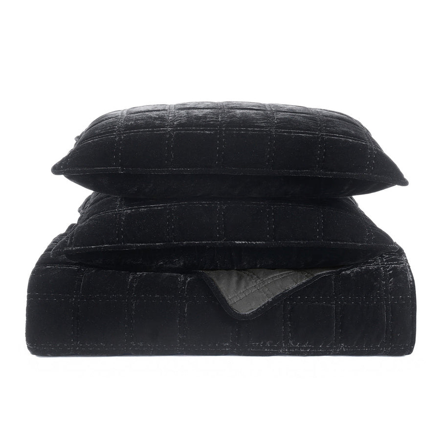 Parure de lit double en velours imitation soie noir
